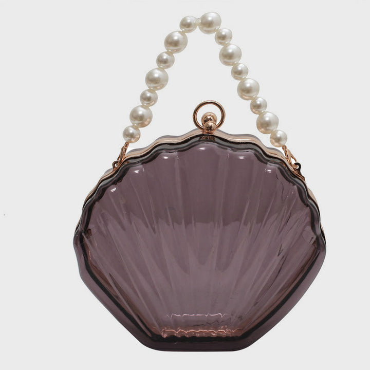 Umhängetasche für Damen mit Perlenkette und Clip, transparente Tasche