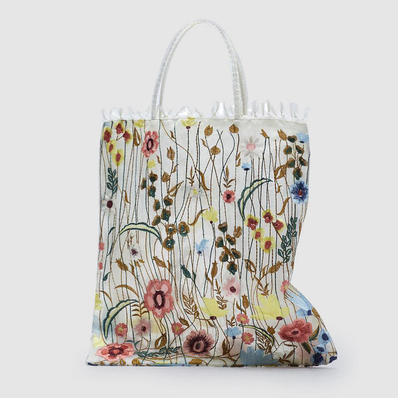 Handtasche für Damen, Netzstoff, handbestickte Blumen, tragbare Umhängetasche