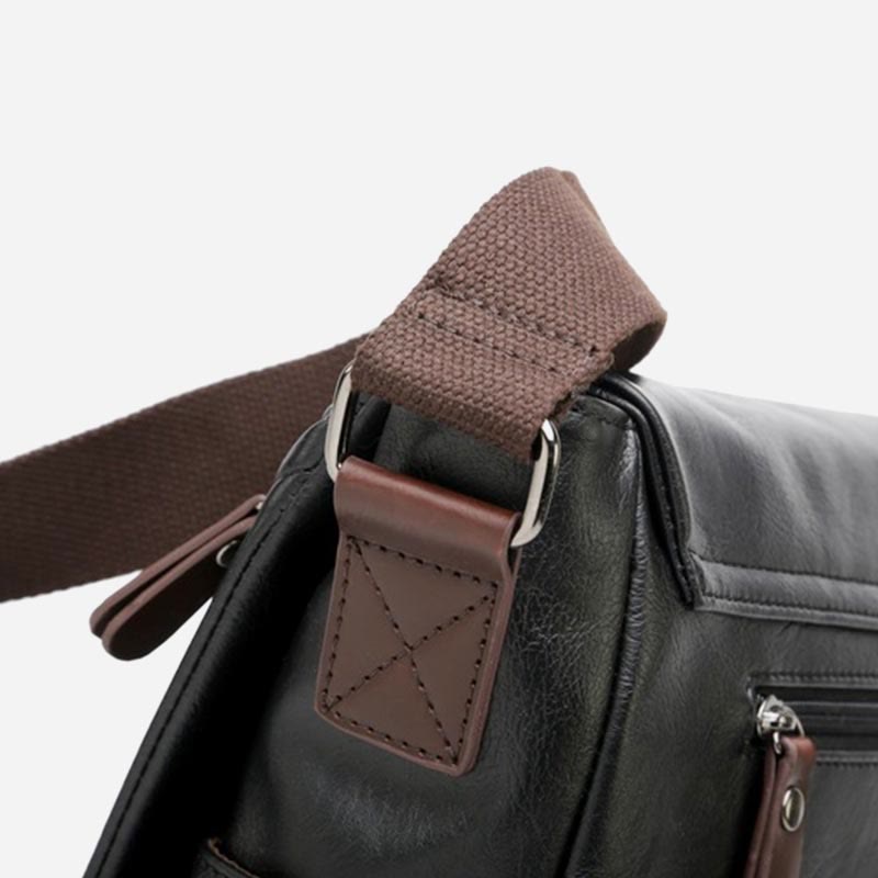 Messenger Bag für Herren, wasserdichte Schultertasche aus PU mit aufgesetzter Klappe