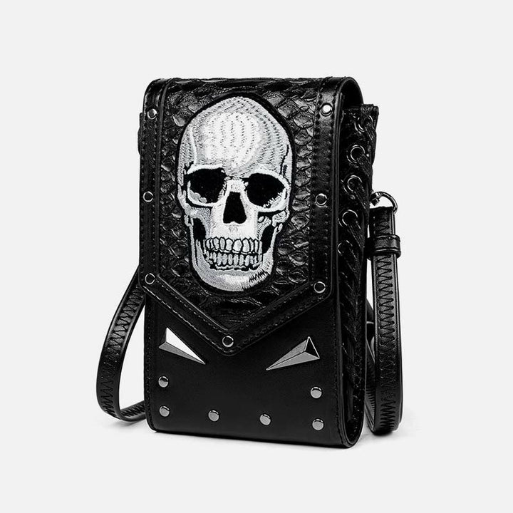 Kunstleder Totenkopf Handytasche Hüfttasche Punk Style Umhängetasche
