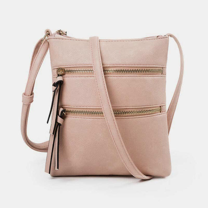 Multifunktionale Umhängetasche mit dreifachem Reißverschluss und trendigem Design aus Leder