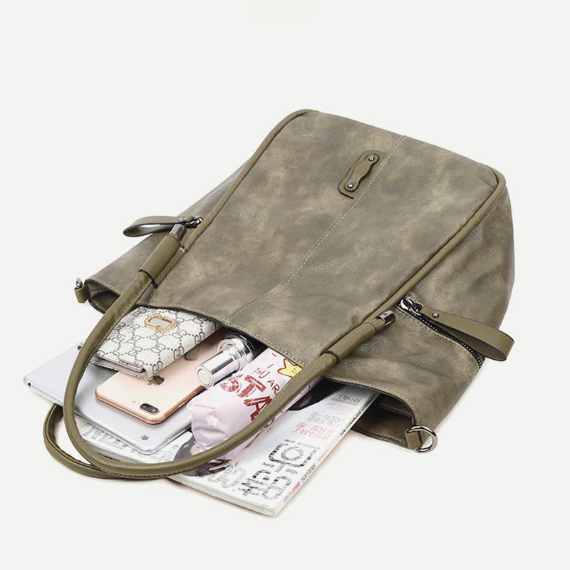 Tragetasche für Damen, Vintage, große Kapazität, Handtasche aus PU-Leder