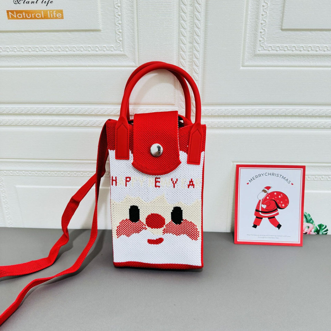 Handytasche im Weihnachtsstil für Damen, gestrickte Umhängetasche