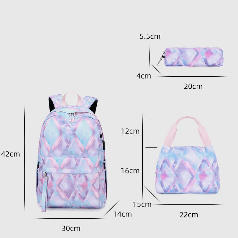 Schulrucksack Daypack Süßes 3-teiliges Schulranzen-Set mit USB-Ladeanschluss