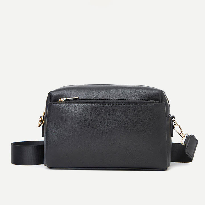 Kleine Umhängetasche mit drei Reißverschlüssen, Kunstleder, lässige Handtasche, Kamera-Geldbörse