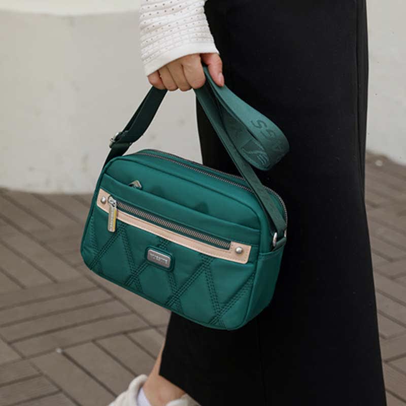Wasserdichte Umhängetasche für Damen, Doppelreißverschluss, Nylon, Handtasche, Schultertasche