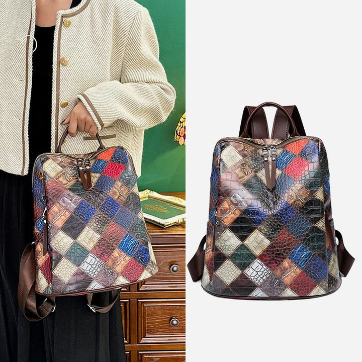 Rucksack für Frauen, Farbe Mosaik, einfaches Gittermuster, Reisetasche