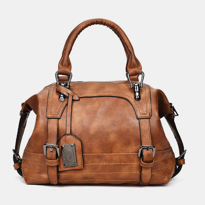 Retro Vegan Leder Tote Umhängetasche Arzttasche für Damen Boston Tasche