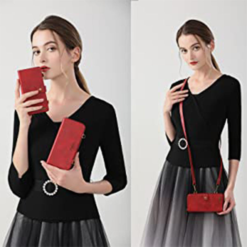 Brieftaschenhülle für iPhone Samsung [2 in 1] Magnetische abnehmbare Geldbörse [Crossbody-Kette] Folio Flip Card Solt Protection Back Cover