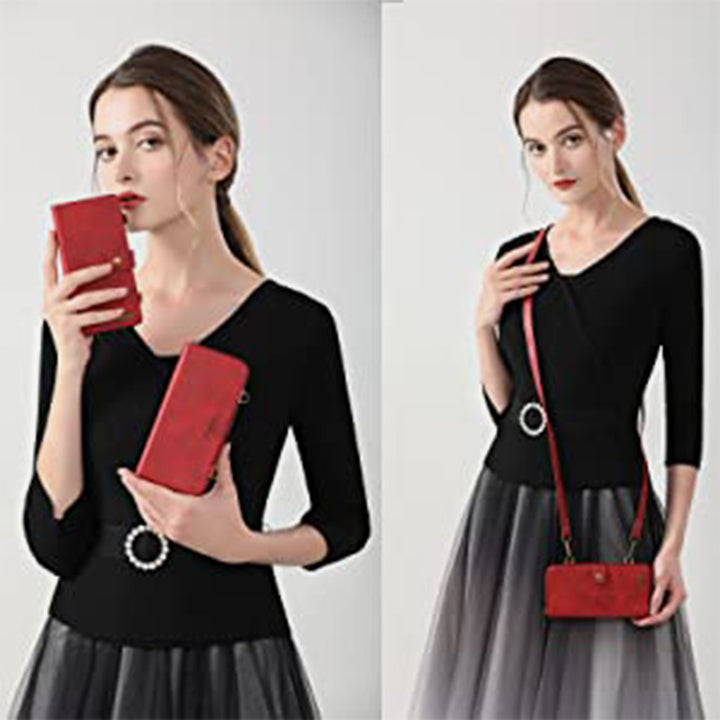 Brieftaschenhülle für iPhone Samsung [2 in 1] Magnetische abnehmbare Geldbörse [Crossbody-Kette] Folio Flip Card Solt Protection Back Cover