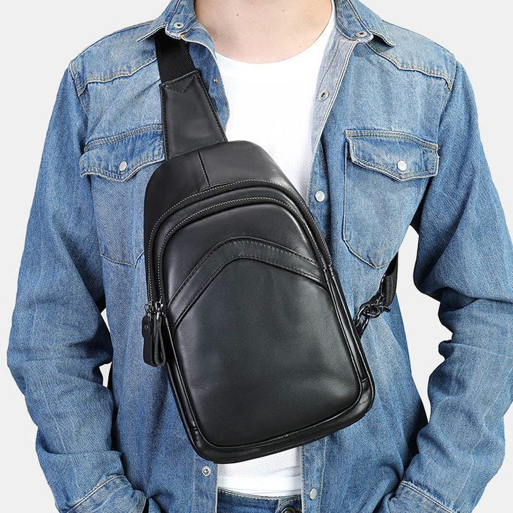 Schultertasche für Herren aus echtem Leder, lässiger Einkaufs-Tagesrucksack