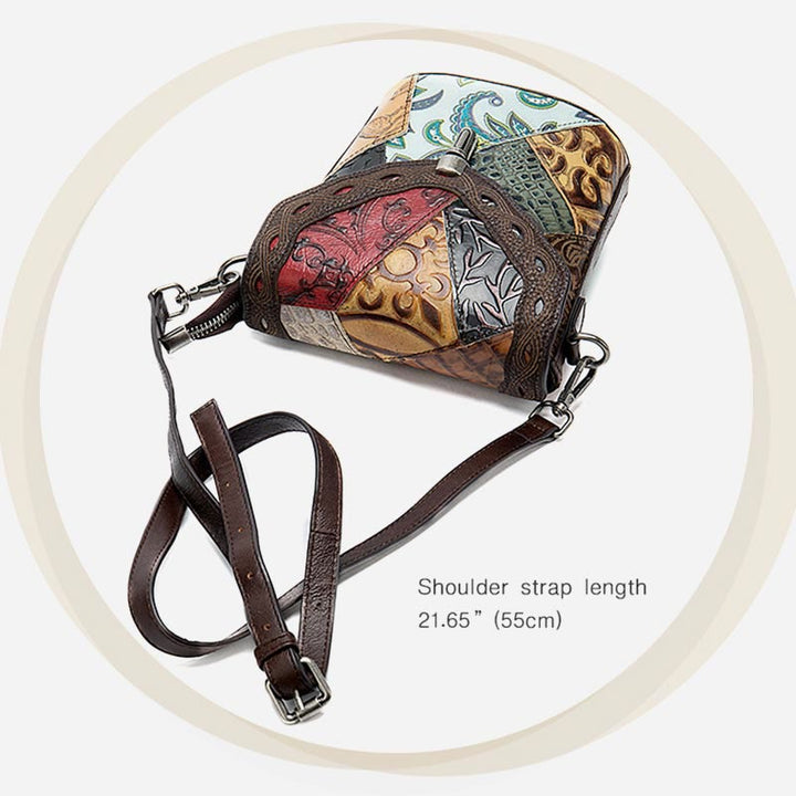Handytasche für Damen, Vintage, Folk-Custom, Umhängetasche aus Rindsleder
