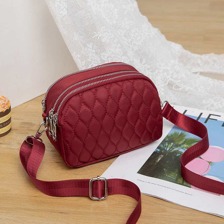 Damen Gesteppte Umhängetasche Dreifach Reißverschluss Kleine Schultertaschen Aus Nylon
