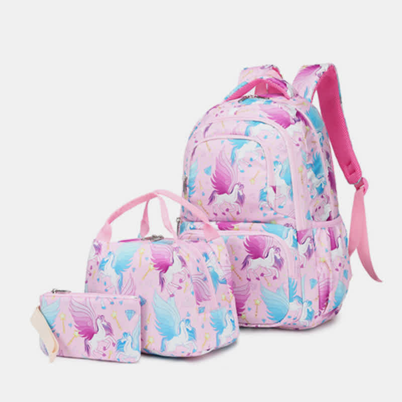 Einhorn-Schulranzen-Set für Mädchen, Rucksack, Büchertasche, Lunchtasche, Federmäppchen