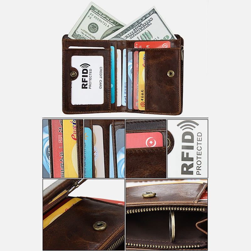 Brieftasche Für Männer Kurze Anti-Diebstahl Echtes Leder Retro