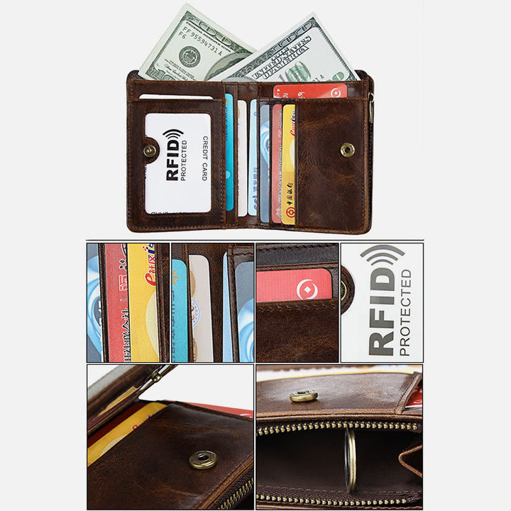 Brieftasche Für Männer Kurze Anti-Diebstahl Echtes Leder Retro