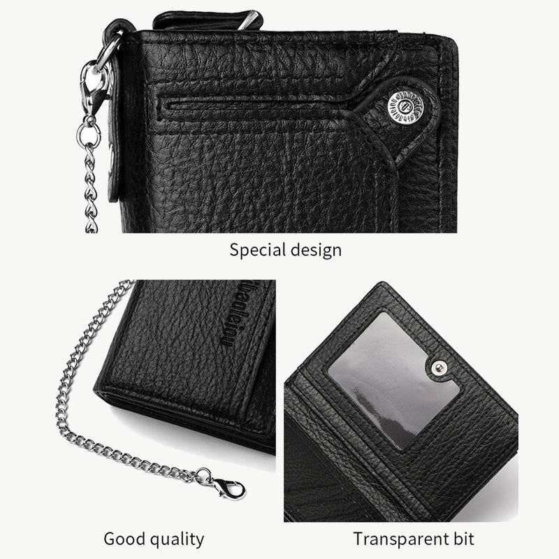 Anti-Diebstahl-Kette Brieftasche für Männer Retro Leder Geld Clip