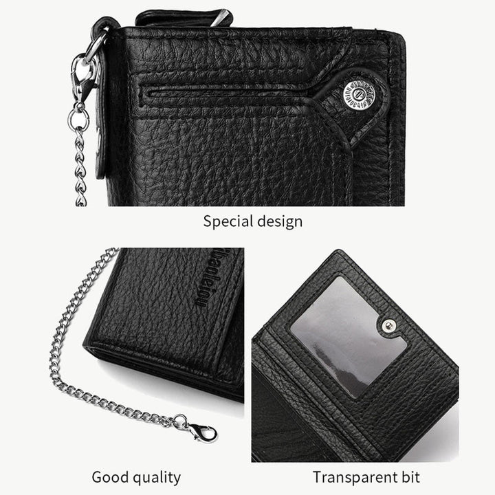 Anti-Diebstahl-Kette Brieftasche für Männer Retro Leder Geld Clip