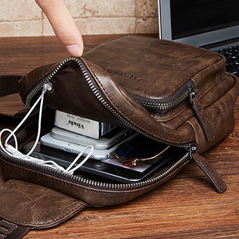Herren Leder Sling Bag Brusttasche Ein-Schulter-Rucksack Umhängetasche