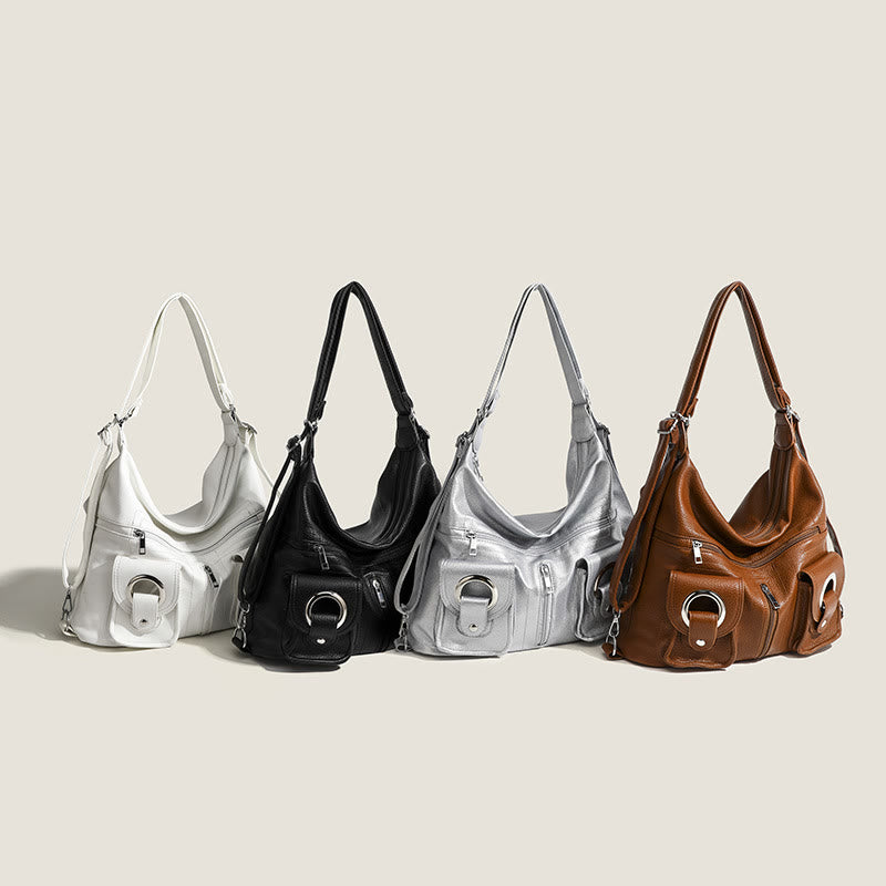 Umwandelbarer Rucksack aus weichem Leder mit zwei Fächern für Damen