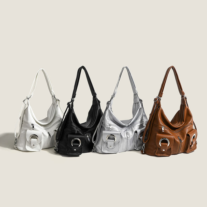 Umwandelbarer Rucksack aus weichem Leder mit zwei Fächern für Damen