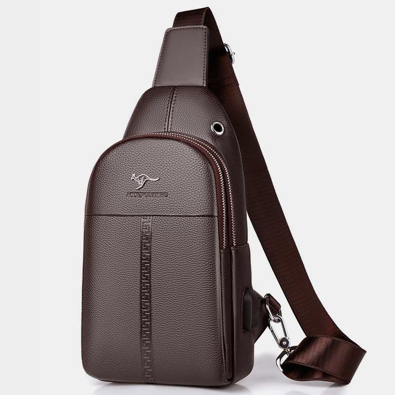 Sling Bag für Herren, schwarzes Leder, lässige Einkaufs-Umhängetasche