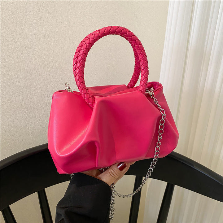 Umhängetasche für Damen, faltenförmig, Mini-Handtasche in Volltonfarbe