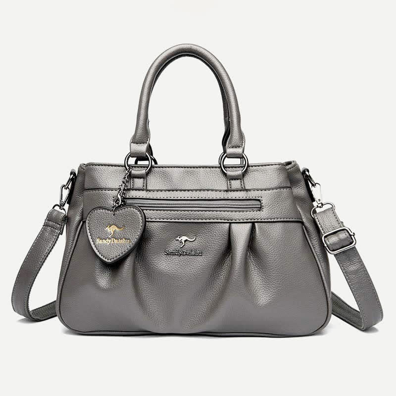 Handtasche mit drei Fächern und Henkel, Umhängetasche aus PU-Leder