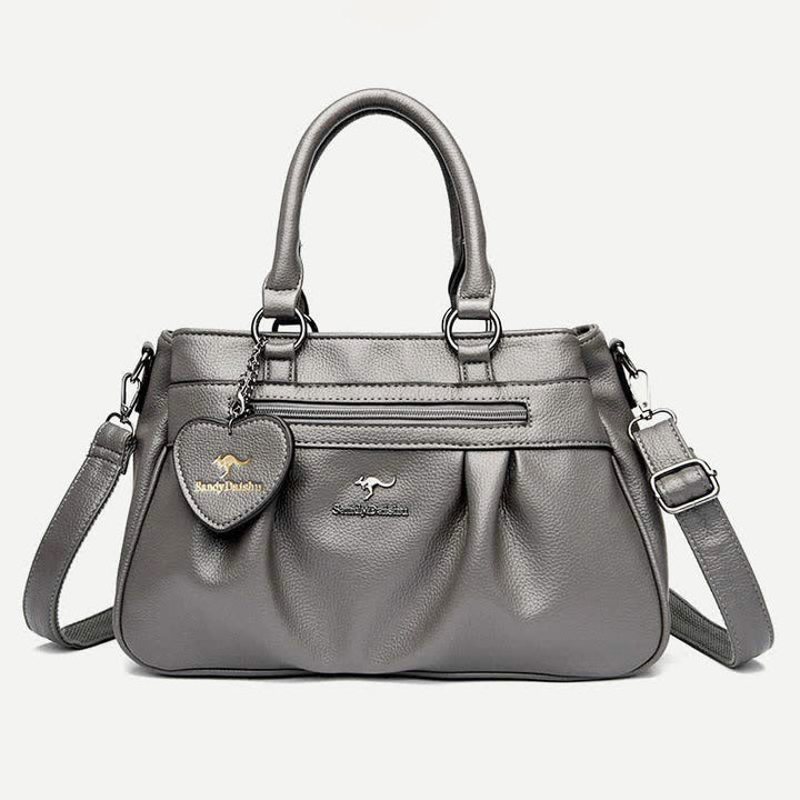 Handtasche mit drei Fächern und Henkel, Umhängetasche aus PU-Leder