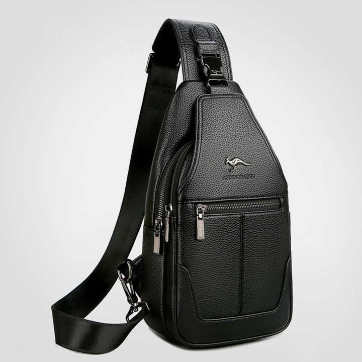 Sling-Brusttasche aus Leder mit mehreren Taschen für Männer mit USB-Ladeanschluss