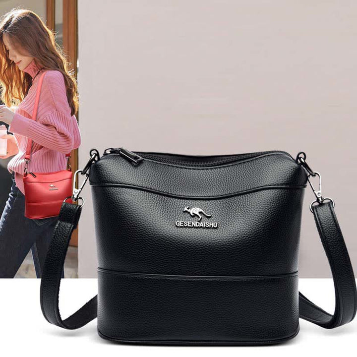 Leder-Beuteltasche für Damen, kleine Umhängetasche mit Crossbody-Gurt