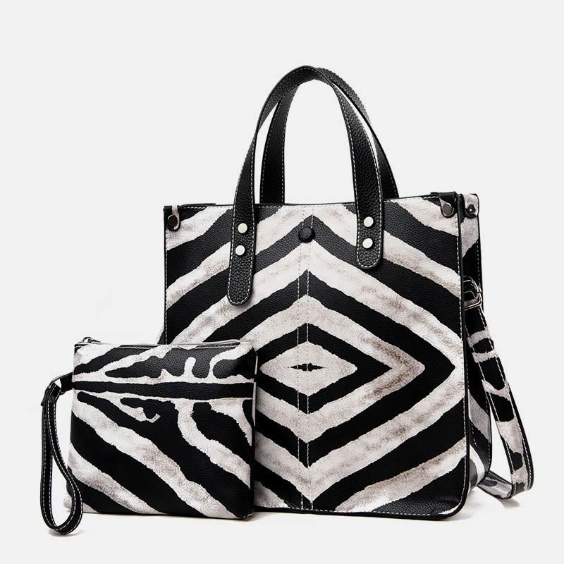 Tragetasche mit Leopardenmuster, Set aus Leder, Handtasche für Damen