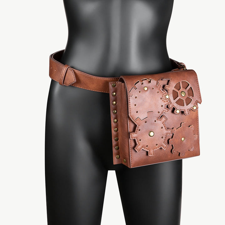 Retro-Gürteltasche für Damen, quadratische Handytasche in Zahnradform