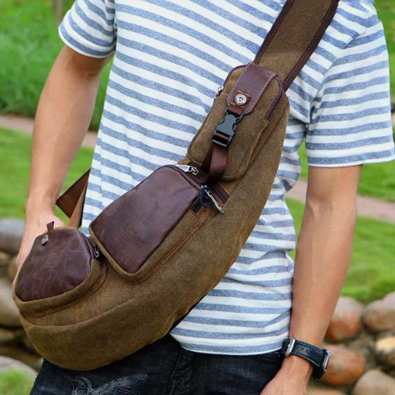Sling Bag für Herren, sportlich, braun, Vintage-Canvas