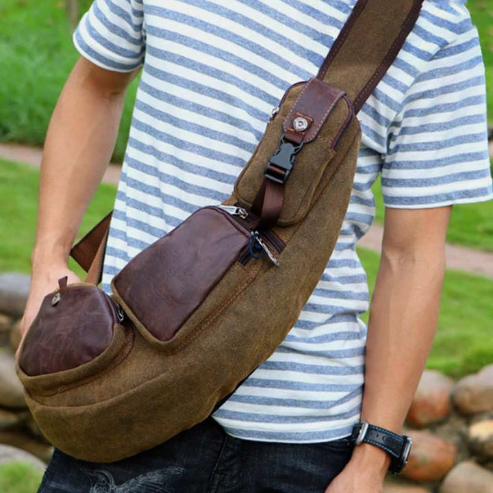Sling Bag für Herren, sportlich, braun, Vintage-Canvas