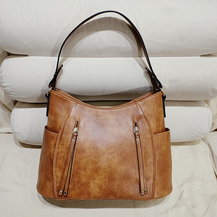 Elegante Umhängetasche für Damen mit Doppelreißverschluss und Quaste aus Leder