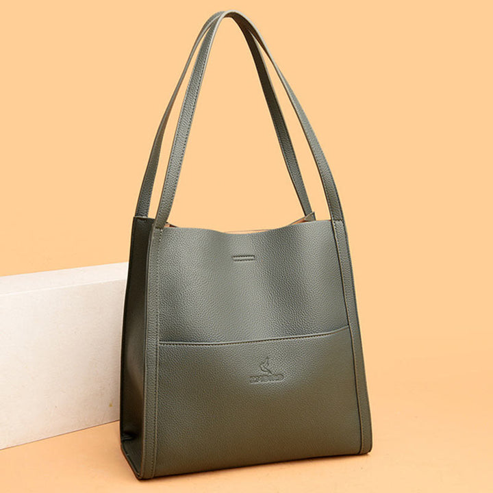 Damen Minimalist Tote Klassische Echtleder Große Unterarmtasche
