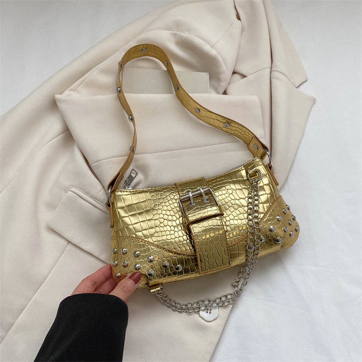 Umhängetasche für Damen, Krokodilmuster, Retro-Punk-Partytasche