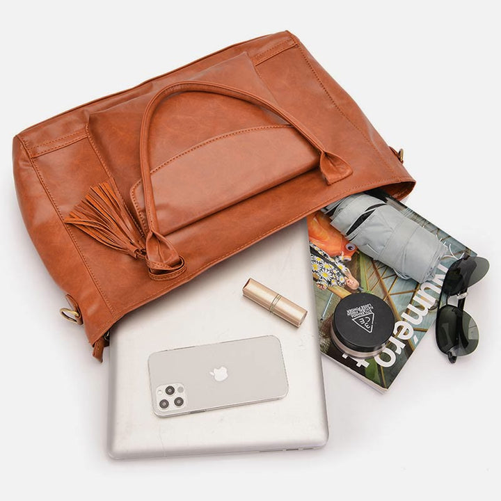 Retro Leder Tote Quaste Dekor Klassische Multifunktionale Reisetasche - image 2