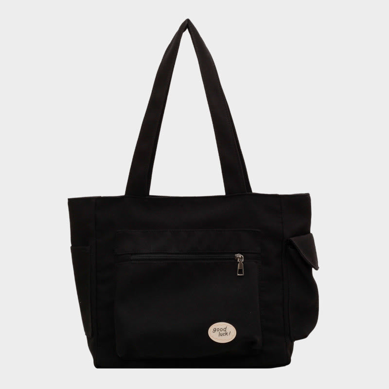 Tragetasche für Damen, schlichte Schultertasche mit Abzeichen-Dekor