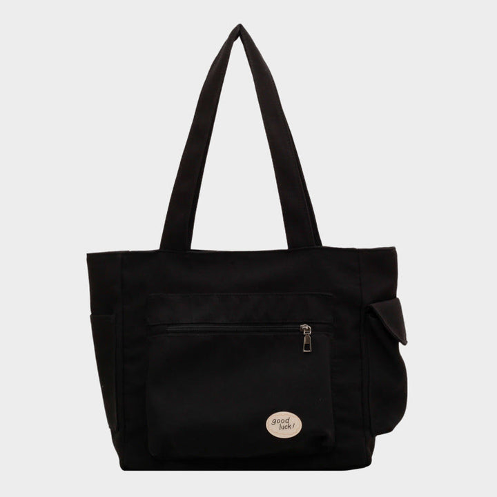 Tragetasche für Damen, schlichte Schultertasche mit Abzeichen-Dekor