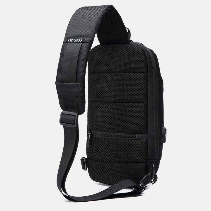 Modische Schultertasche mit mehreren Taschen, Brusttasche mit Passschloss und USB-Ladeanschluss