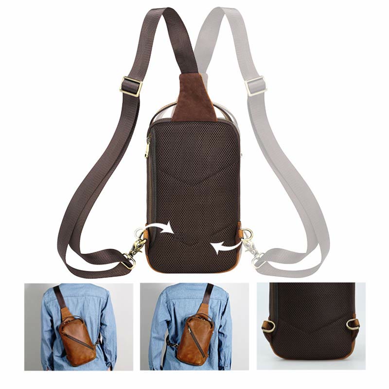 Herren Umhängetasche aus Leder, Schultertasche, Outdoor-Reisetasche, Brusttasche, Daypack