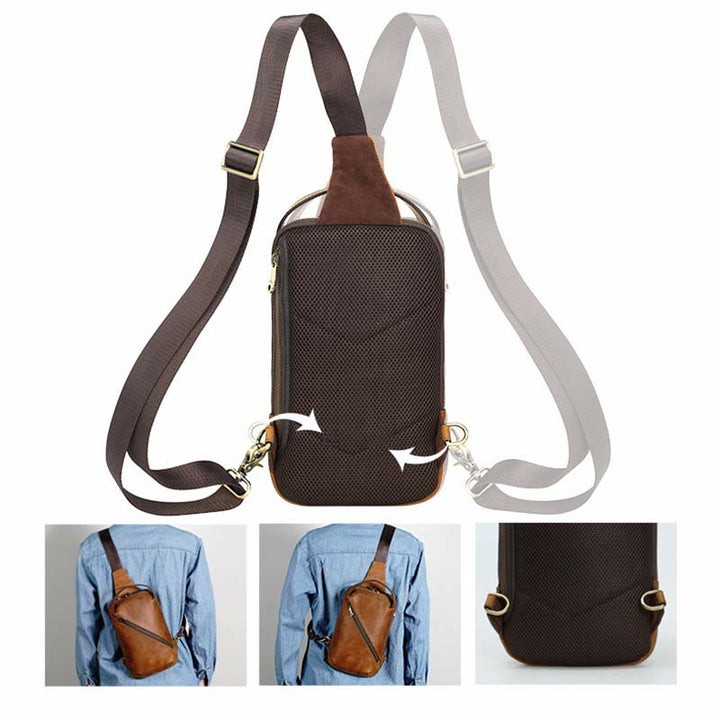 Herren Umhängetasche aus Leder, Schultertasche, Outdoor-Reisetasche, Brusttasche, Daypack