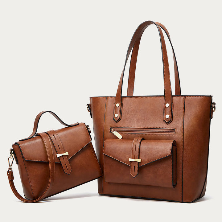 Taschenset für Damen, große Tragetasche, Umhängetasche aus Leder