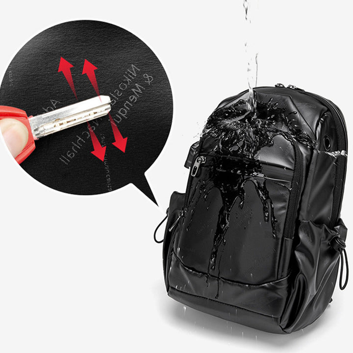 Kleine schwarze Sling-Umhängetasche für Damen und Herren, Tagesrucksack mit USB-Ladegerät