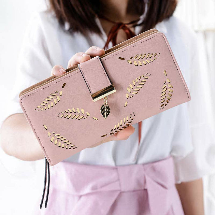 Große Ledergeldbörse für Damen, ausgehöhlt, lang, Clutch