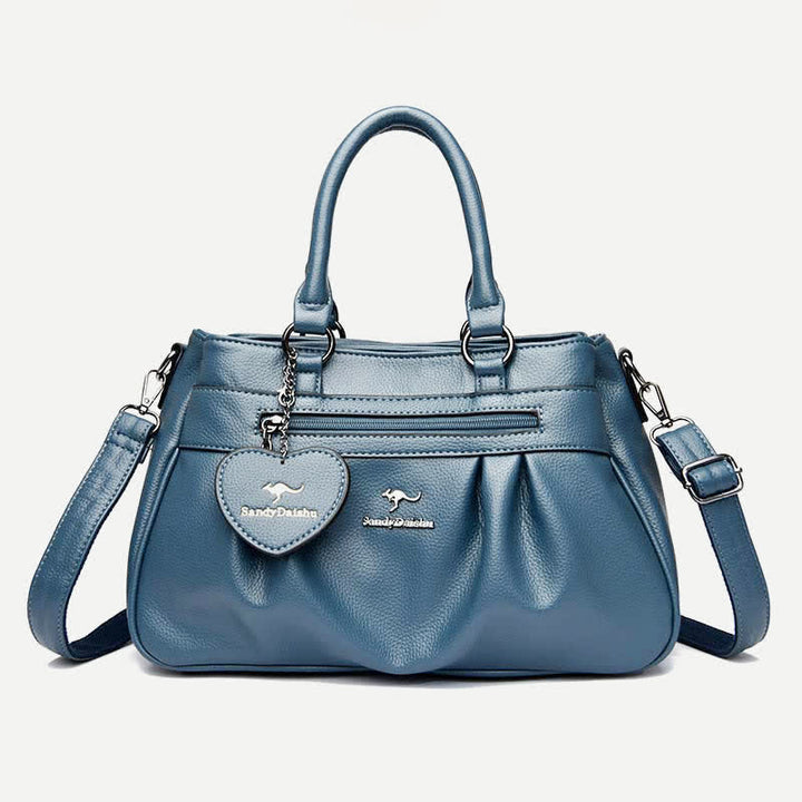 Handtasche mit drei Fächern und Henkel, Umhängetasche aus PU-Leder