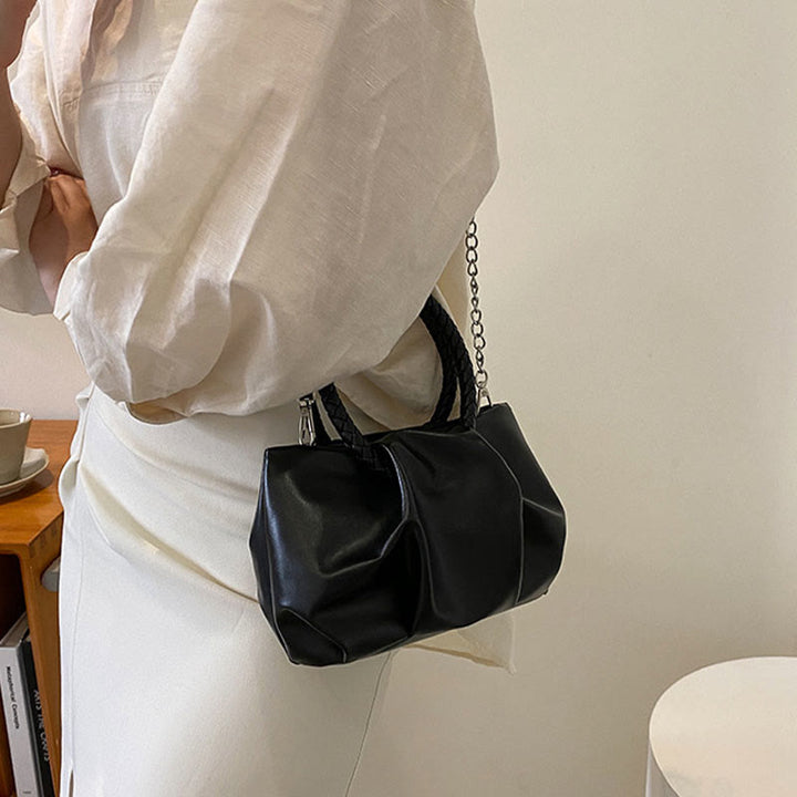 Umhängetasche für Damen, faltenförmig, Mini-Handtasche in Volltonfarbe
