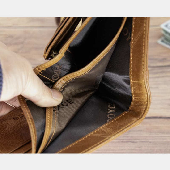 Herren-Geldbörse aus echtem Leder, zweifach faltbar, mehrere Fächer, mit abnehmbarem Kartenhalter